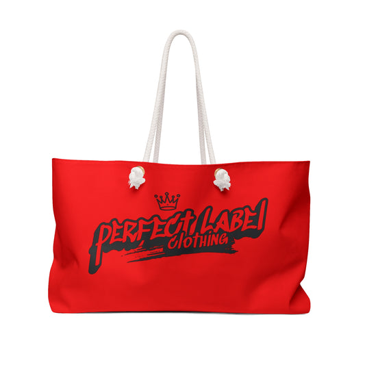 Perfect Label Clothing Red Weekender Bag — Logo Canvas Travel Tote