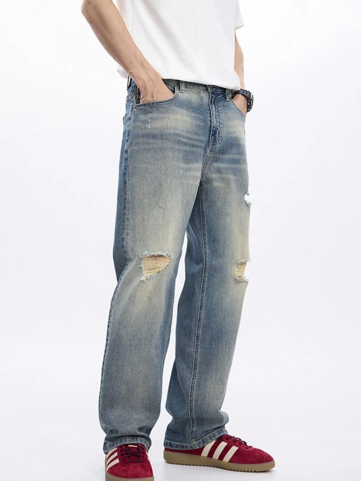Men's Distressed Wide-Leg Relaxed Fit Jeans – Perfect Label Clothing ...